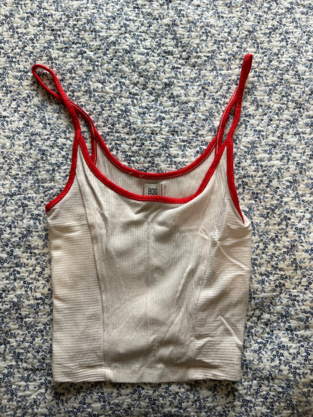 Urban Outfitters White and Red Fitted Tank
